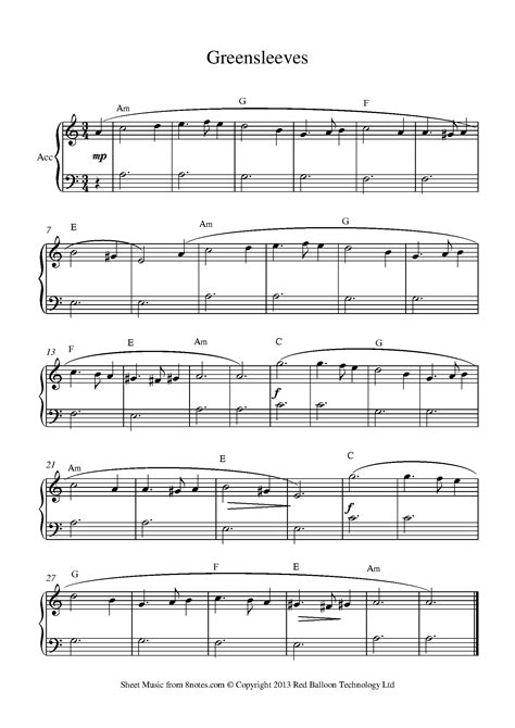 Greensleeves Sheet music for Accordion - 8notes.com
