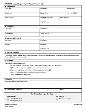 Fillable Online hr ucmerced PPSM 70 Complaint (Required by UC Merced ...