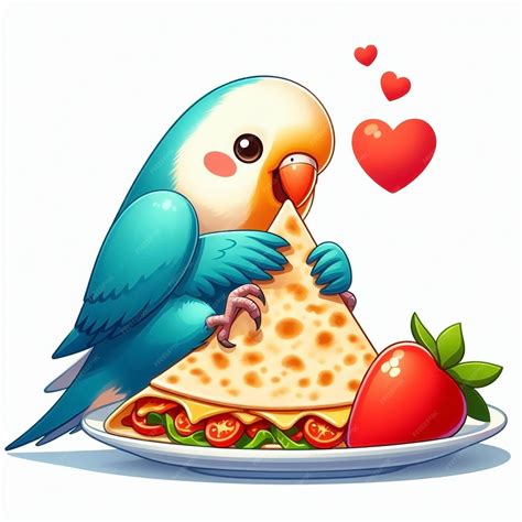 Premium Photo | Lovebird eating quesadilla cartoon illustration isolated on a white background