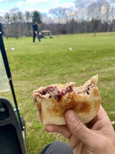 Toasted sourdough, smoked turkey breast, creamy brie, cranberry relish. Beats the hell out of ...