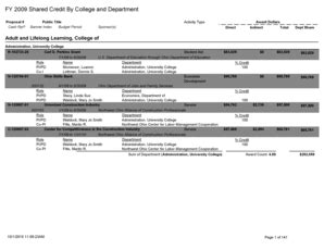 Fillable Online utoledo FY 2009 Shared Credit By College and Department ...
