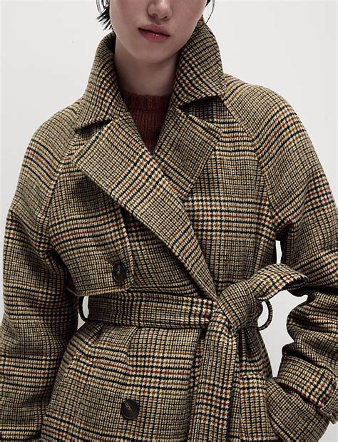 Buy Checked Longline Trench Coat with Wool at Marks & Spencer