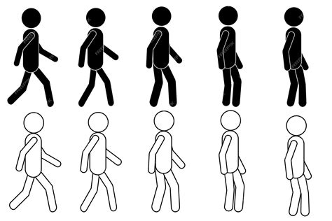 Stickman various walking positions vector icon set stick figure person ...
