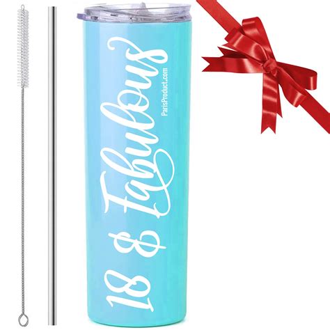 Buy 18 & Fabulous 20oz Stainless Steel Tumbler 18 Birthday Decorations ...