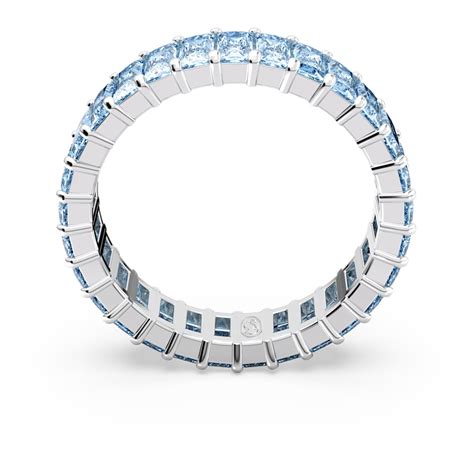 Matrix ring, Baguette cut, Blue, Rhodium plated | Swarovski