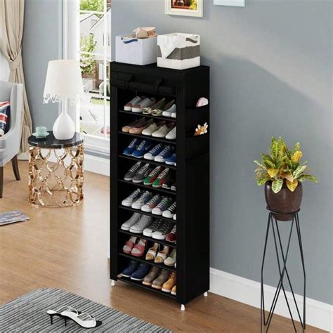 10 Layer Shoe Rack With 9 Compartments And Dust Cover Shoe Rack Storage ...