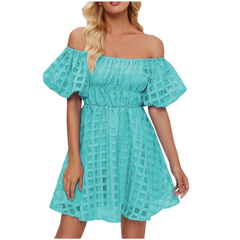 Yuzhih Summer Dresses for Women off the Shoulder Puff Sleeve Casual A ...