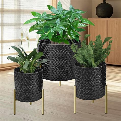 3 Pack Planter Pots with Stand and Drainage Holes, 8/10/12 Inch Indoor ...