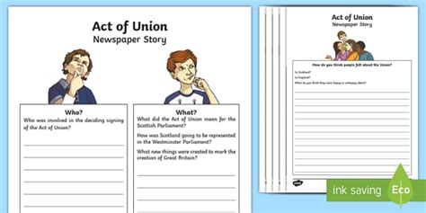 Act of Union 1707 Newspaper Writing Template (teacher made)