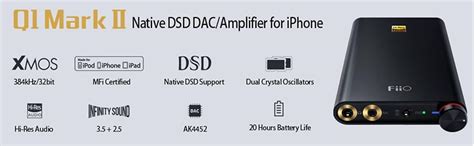 FiiO Q1 Mark II Hi-Res MFi Certified Portable Amplifier with DAC (Black ...