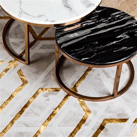 Buy Umami Coffee Table Set-2-Rose Gold - Black & White Stone Combo ...