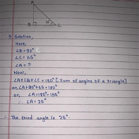 one angle of a right angled triangle is 65 find the measure of a third ...