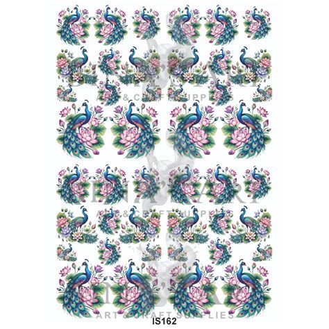 Peacocks Surrounded By Lotus Flowers Designs Insert Sheet (Transparent ...