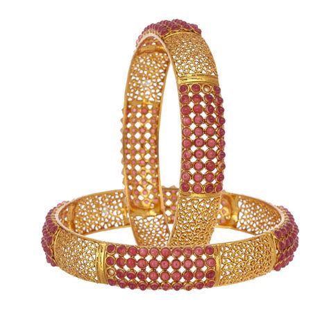 Buy ZENEME Antique Golden Pota Stone Studded Handmade Bangle Set ...