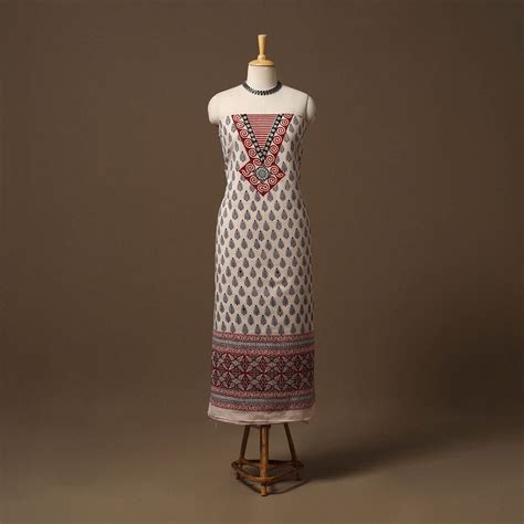 Beige Bagh Block Print Natural Dyed Cotton Unstitched Kurta Material