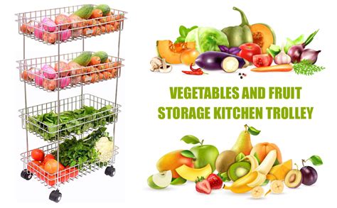 HomeFast Stainless Steel 4 Layer Kitchen Trolley Fruit Vegetable ...