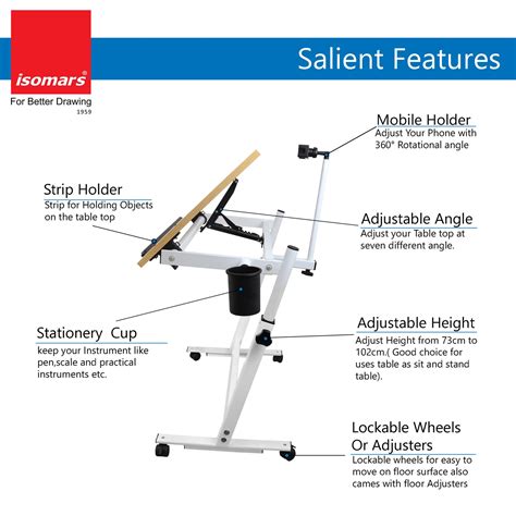 Isomars Multipurpose Laptop Table Study Desk Drawing Table, Caster Loc