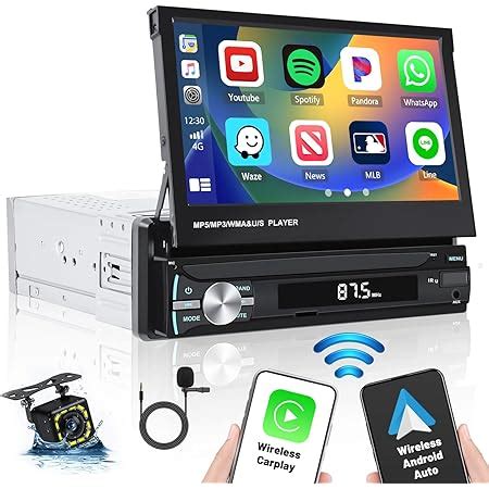 Autoradio 1 Din Con Schermo 10.1 Pollici NHOPEEW | Carplay E Android Auto Wireless, Display Regolabile, FM, + Telecamera Retromarcia