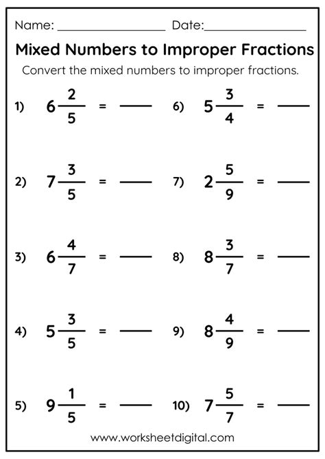 Image result for Mixed Number into Improper Fraction Worksheet