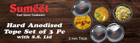 Buy Sumeet Aluminium Non-Stick Anodized Tope Set, 700Ml, 1L, 1.4 L, 3 ...