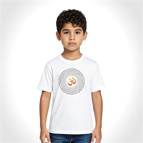 Luv My India Round Neck Boys Pure Cotton Om Print White Navratri T-shirt