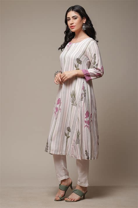 Ivory Rayon Straight Printed Kurta
