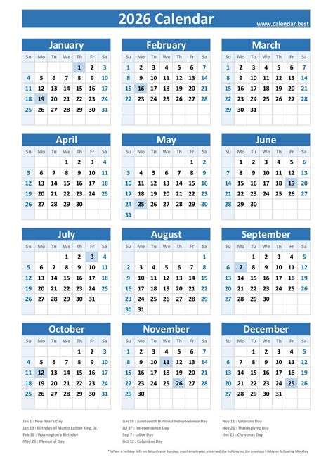 Federal 2026 Holiday Calendar
