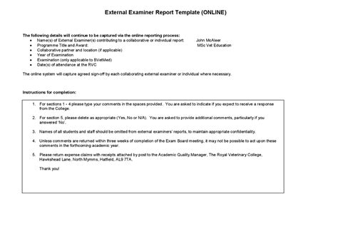 External Examiner Report Template (ONLINE) | Lecture notes Veterinary ...