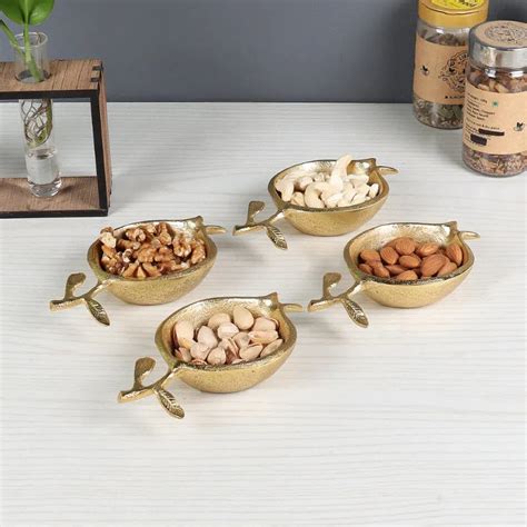 Pomegranate Shape Dry Fruits Bowl | Gold | Set of 4 – Dusaan