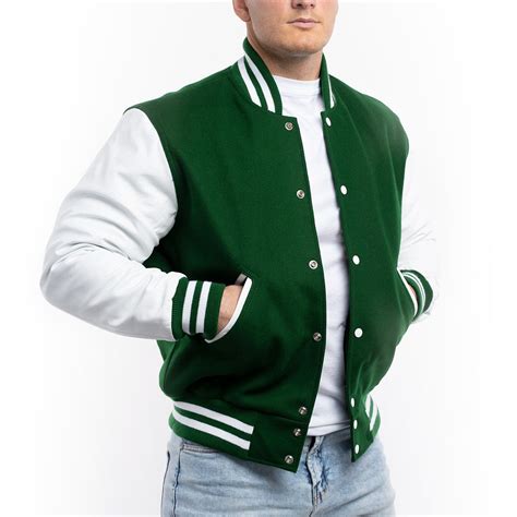 Varsity Base Men Jacket Kelly Green Wool Body White Leather Sleeves ...