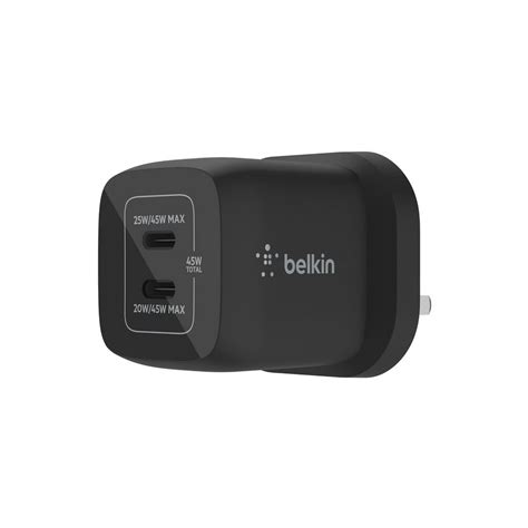 BELKIN Dual USB-C GaN Wall Charger, 45W, WCH011MYBK| Xcite