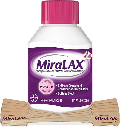 MiraLAX Gentle Constipation Relief Laxative Powder with Stirrer, Stool Softener with PEG 3350 ...