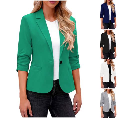 Kctiaxy Green Blazers for Women Long Sleeve Turn-down Collar Suit ...