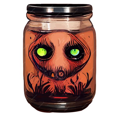 Premium Vector | Illustration vector graphic of glass bottle jar with spooky eye monster good ...