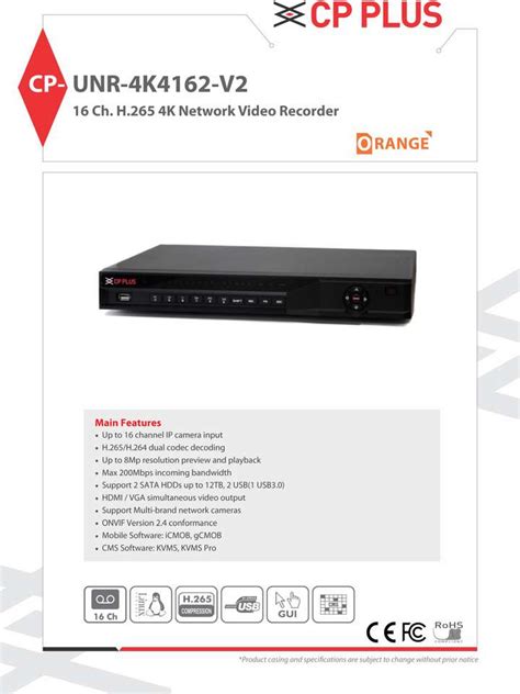 CP PLUS NVR 16Ch 2 x SATA 200 Mbps (CP-UNR-4K4162-V2) Smart Security ...