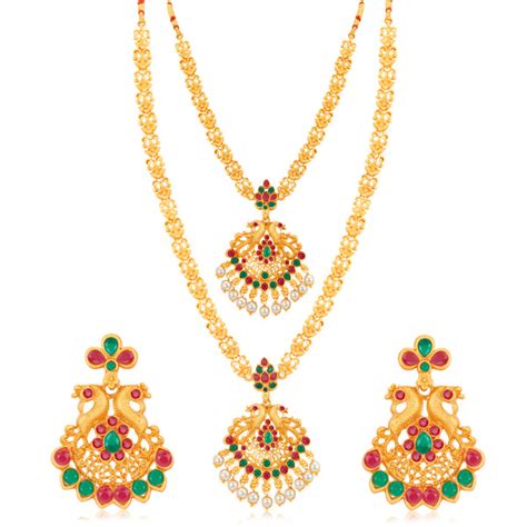 Sukkhi Incredible Pearl Gold Plated Peacock Long Haram Necklace Set fo ...
