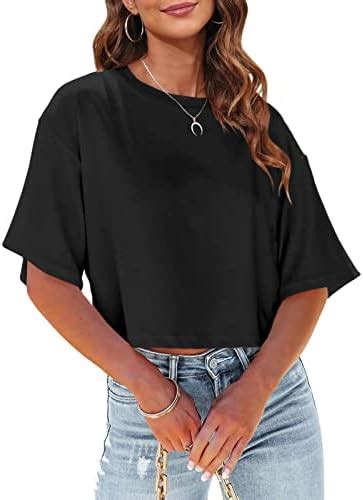 Buy Tankaneo Women Half Sleeve Cropped T Shirt Drop Shoulder Round Neck ...
