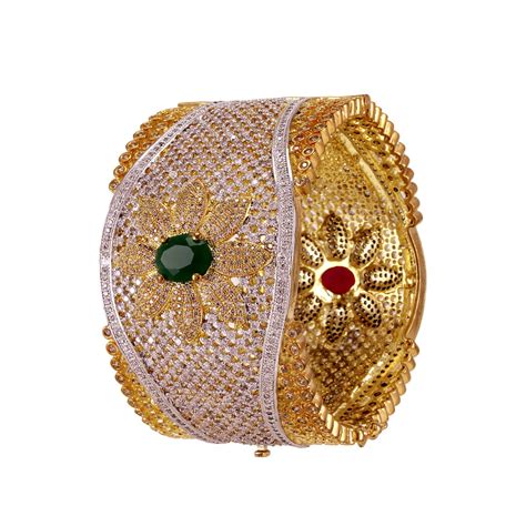 Buy Moda Stella American Diamond Gold Plated Two Tone Golden Flower ...