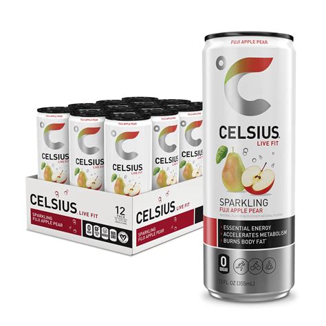 CELSIUS Essential Energy Drink, Sparkling Fuji Apple Pear, Zero Sugar ...