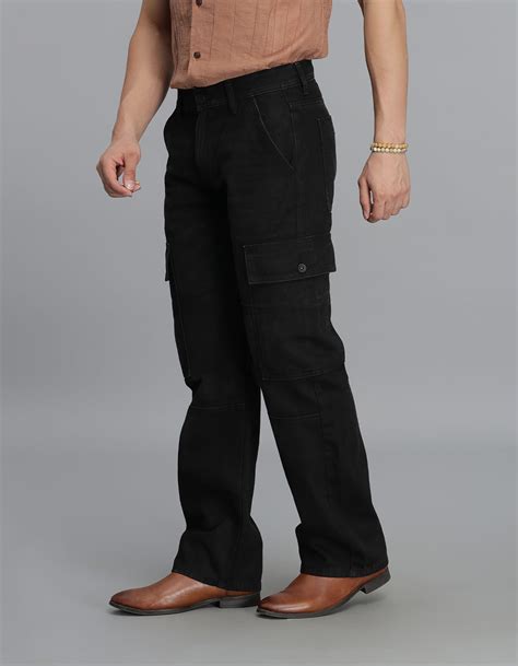 Black Loose Fit Denim Cargo Pant – ROOKIES