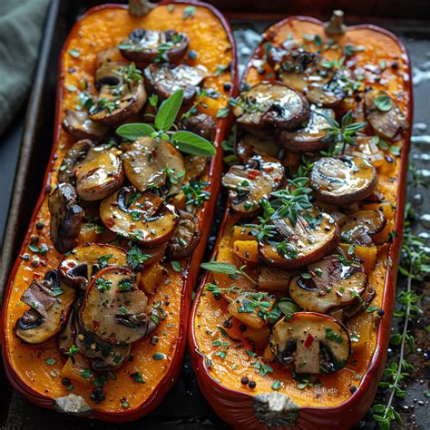 Mushroom Stuffed Butternut Pumpkin - Cozy Fall Recipe