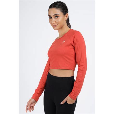 Buy FUAARK Women Orange Slim Fit Solid Crop T-Shirt Online