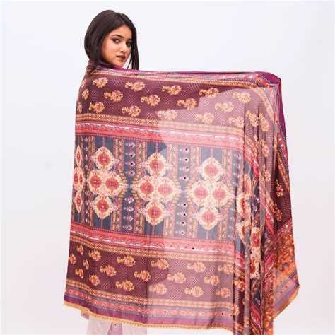 Multicolored digital print dupatta with work