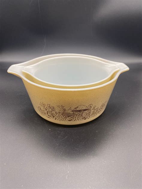 Vintage Mushroom Pyrex Bowl Set of 2 - Etsy