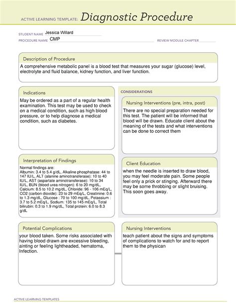 CMP - ATI TEMPLETE - ACTIVE LEARNING TEMPLATES Diagnostic Procedure STUDENT NAME - Studocu