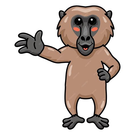 Mignon petit dessin animé de singe babouin agitant la main | Vecteur ...