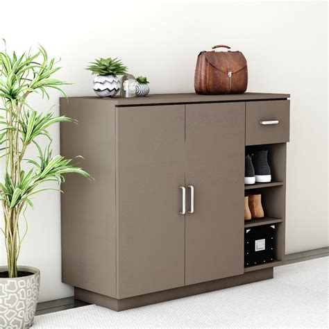 Dark Brown Modern Shoe Cabinet with Sliding Doors and Drawer, VT-3005 ...