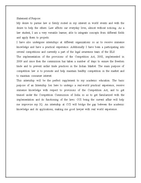 Statement of Purpose: Pursuing Law and Practical Experience in CCI ...