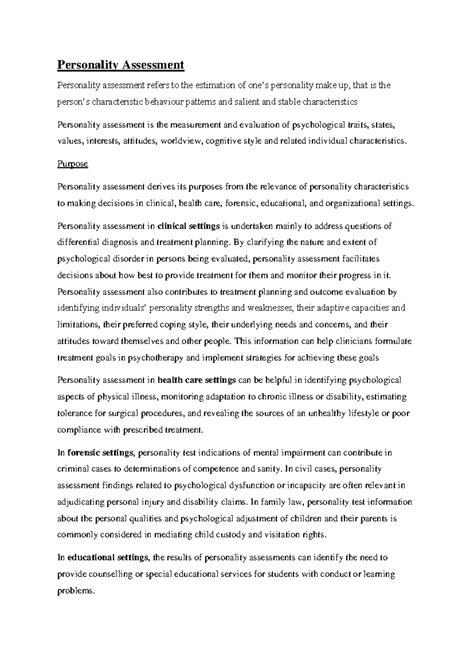 Personality Assessment - Personality Assessment Personality assessment ...