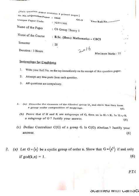C6 Group Theory PYQ Solutions & Analysis for B. Mathematics Hons - Studocu